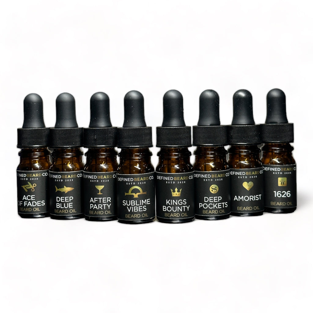 Beard oil sample pack from defined beard co. Try all 8 of our main line scents