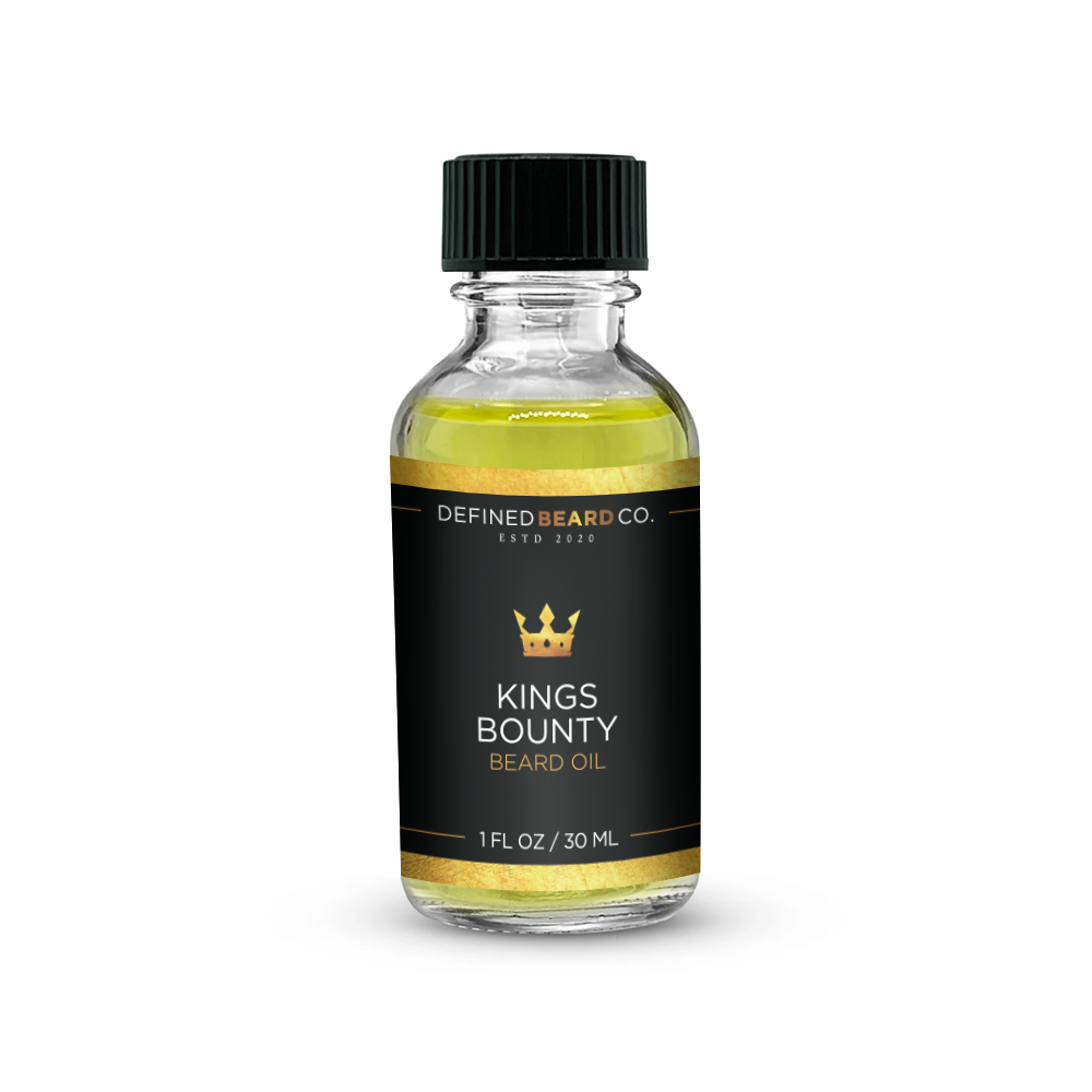 Kings Bounty beard oil from defined beard co. blended with Lavender, Birch, African Violet, Exotic Woods and Aquatic Musk