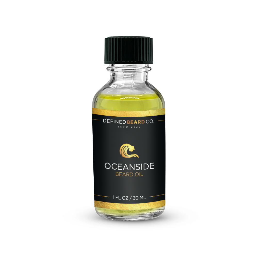 Oceanside beard oil from defined beard co. Oceanside combines the rich, woody aroma of mahogany with the tropical sweetness of coconut, and the sophistication of fresh cologne, creating a scent that is hints of sun-kissed beaches and exotic destinations